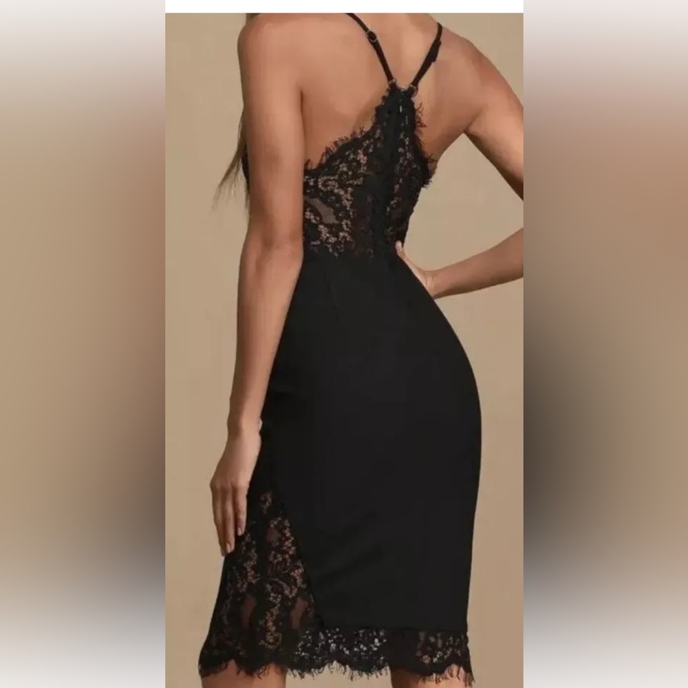 LULUS Bodycon Dress Only What You Want Black Lace Racerback Back